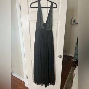 Sexy floor length gown with faux leather top and chiffon skirt
